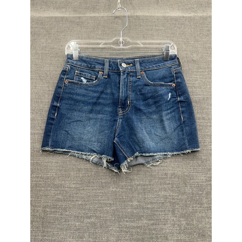 Old Navy High Rise OG Straight Shorts‎ Womens 2 Blue Denim Distressed Frayed Hem